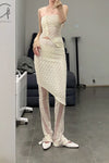 Un Morceau elastic lace oblique blooming half skirt UM231XZ11 light yellow PUM40